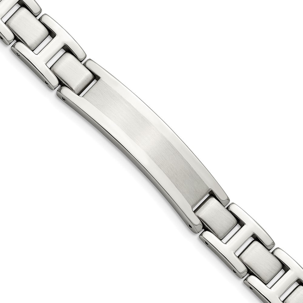 Mens 12mm Stainless Steel Brushed &amp; Polished I.D. Bracelet, 8.25 Inch, Item B18849 by The Black Bow Jewelry Co.