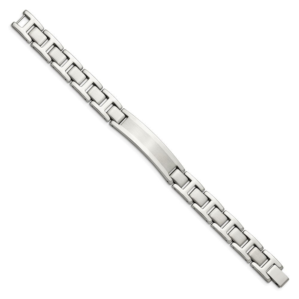 Alternate view of the Mens 12mm Stainless Steel Brushed &amp; Polished I.D. Bracelet, 8.25 Inch by The Black Bow Jewelry Co.