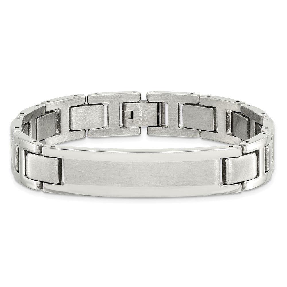 Alternate view of the Mens 12mm Stainless Steel Brushed &amp; Polished I.D. Bracelet, 8.25 Inch by The Black Bow Jewelry Co.