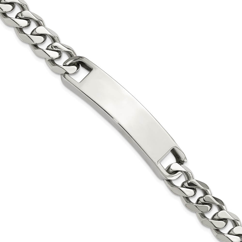Men's 10mm Stainless Steel ID Bracelet - Polished, 8.5 Inch With Engravable Link - View #6