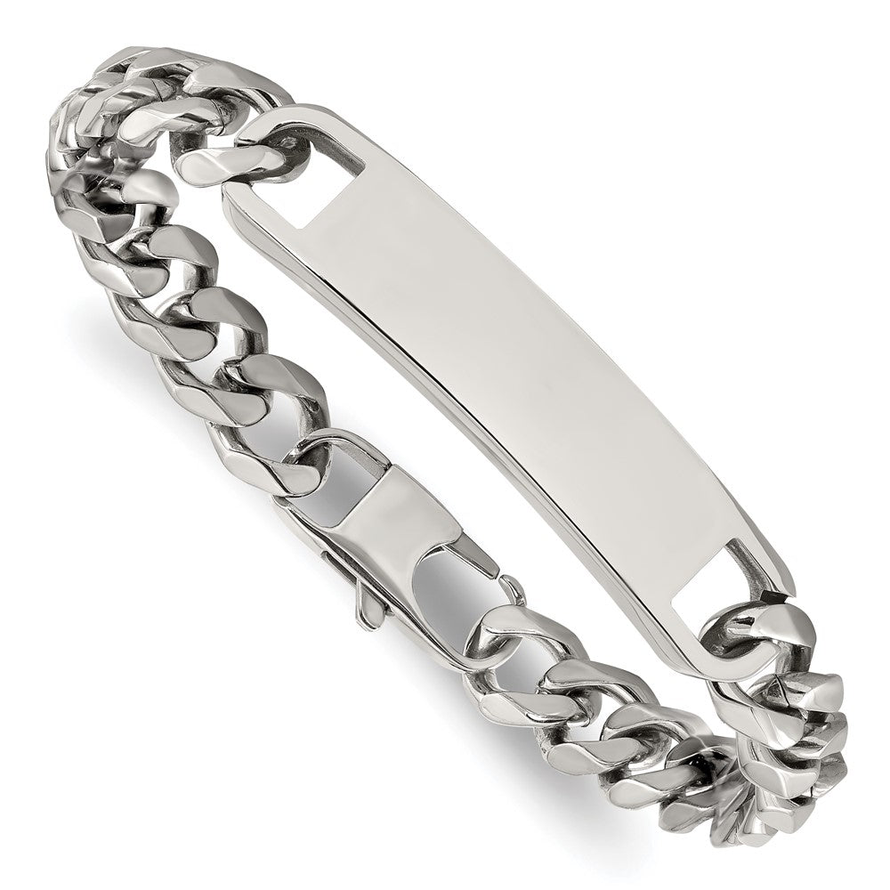Alternate view of the Men&#39;s Stainless Steel 10mm Polished Curb Link I.D. Bracelet, 8.5 Inch by The Black Bow Jewelry Co.