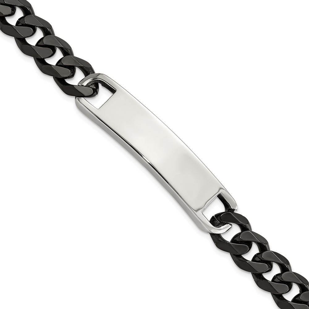 11mm Stainless Steel & Black Plated Curb Link I.D. Bracelet, 8.5 Inch, Item B18851 by The Black Bow Jewelry Co.