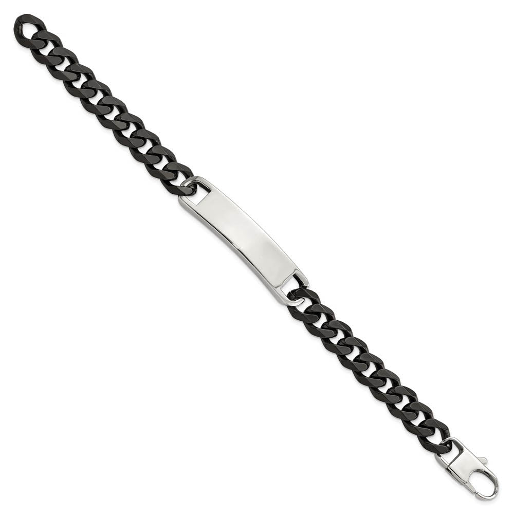 Alternate view of the 11mm Stainless Steel & Black Plated Curb Link I.D. Bracelet, 8.5 Inch by The Black Bow Jewelry Co.