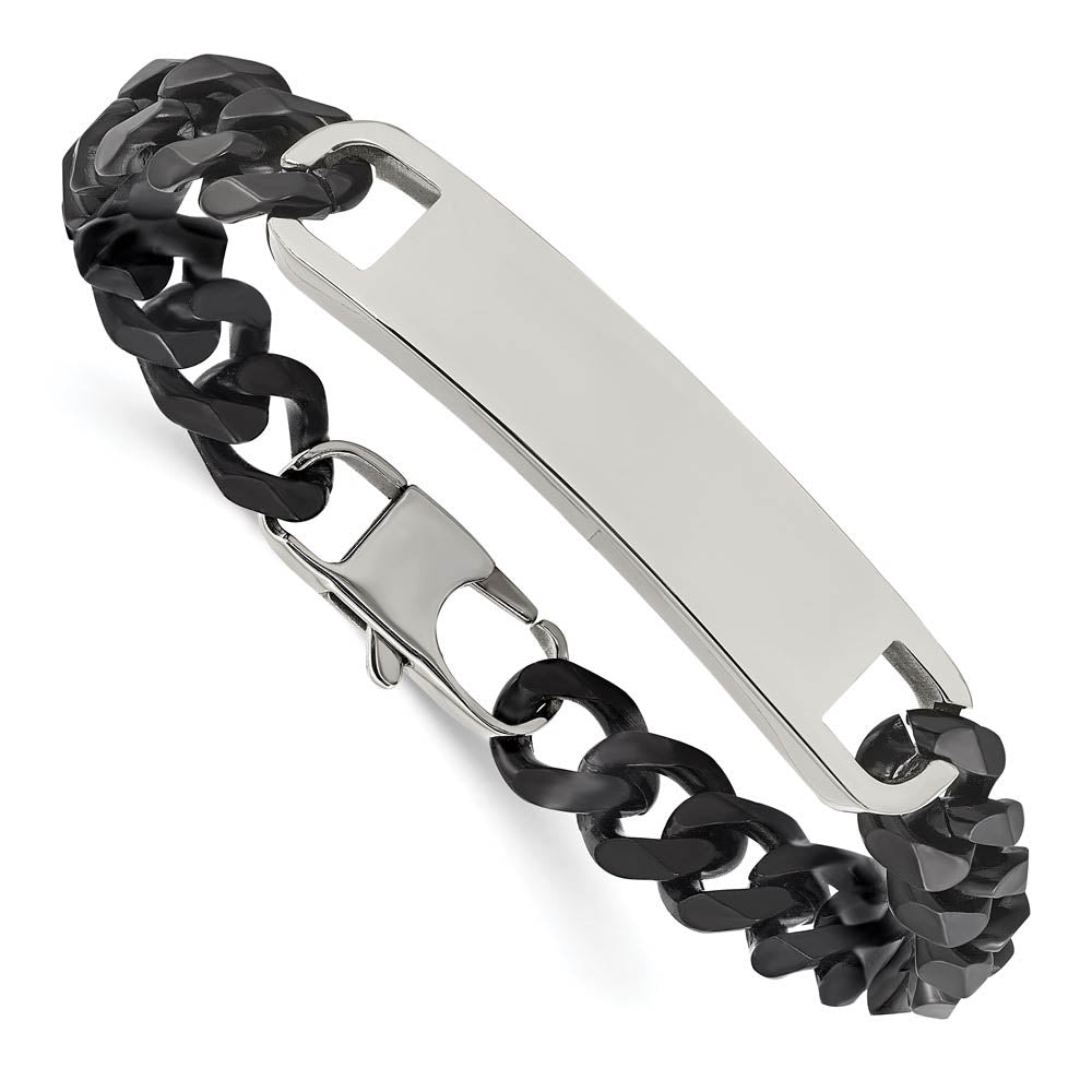 Alternate view of the 11mm Stainless Steel & Black Plated Curb Link I.D. Bracelet, 8.5 Inch by The Black Bow Jewelry Co.