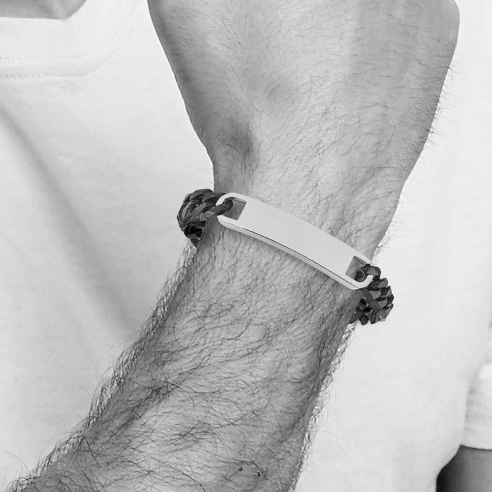 Alternate view of the 11mm Stainless Steel & Black Plated Curb Link I.D. Bracelet, 8.5 Inch by The Black Bow Jewelry Co.