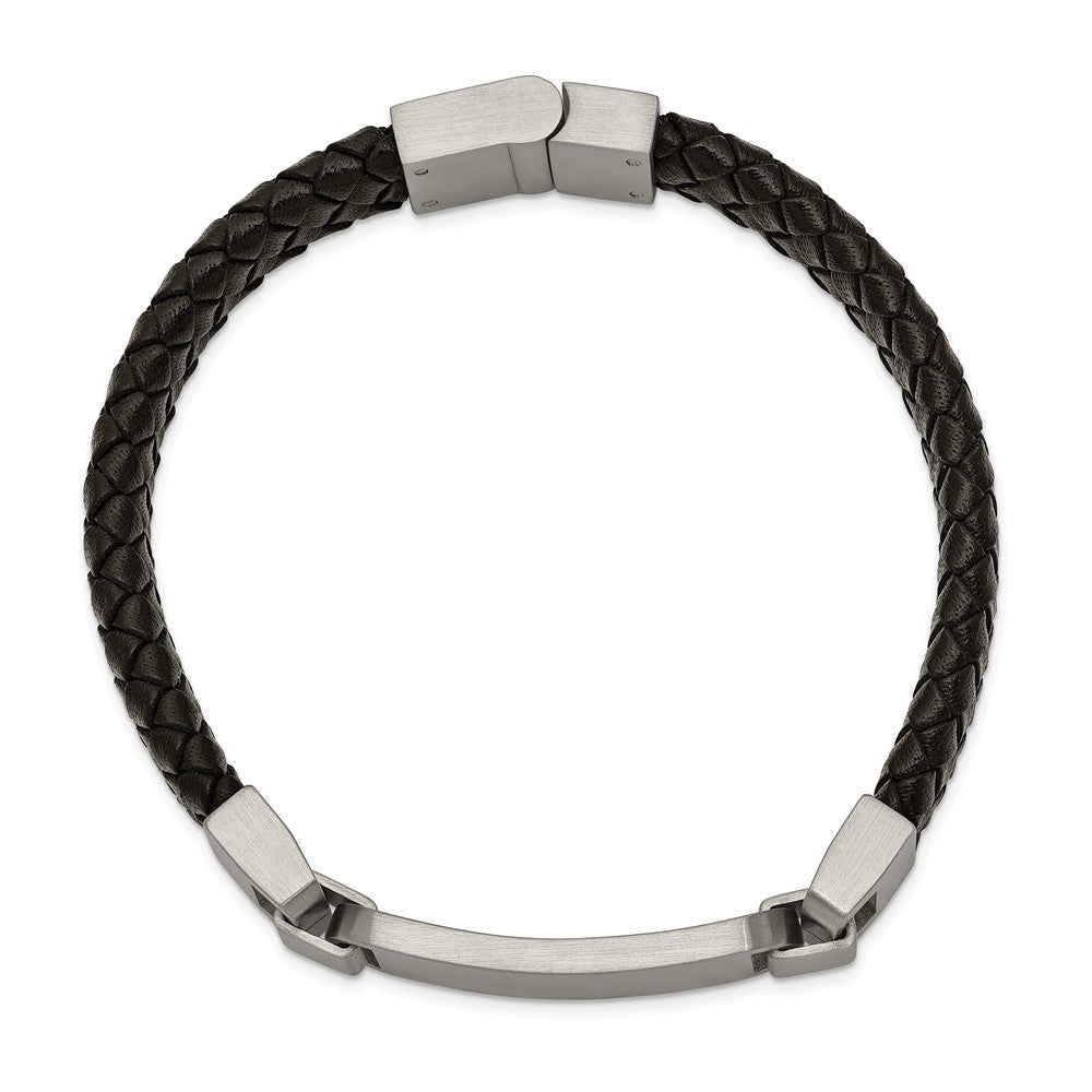 Alternate view of the Men&#39;s Stainless Steel &amp; Black Leather Brushed I.D. Bracelet, 8.5 Inch by The Black Bow Jewelry Co.