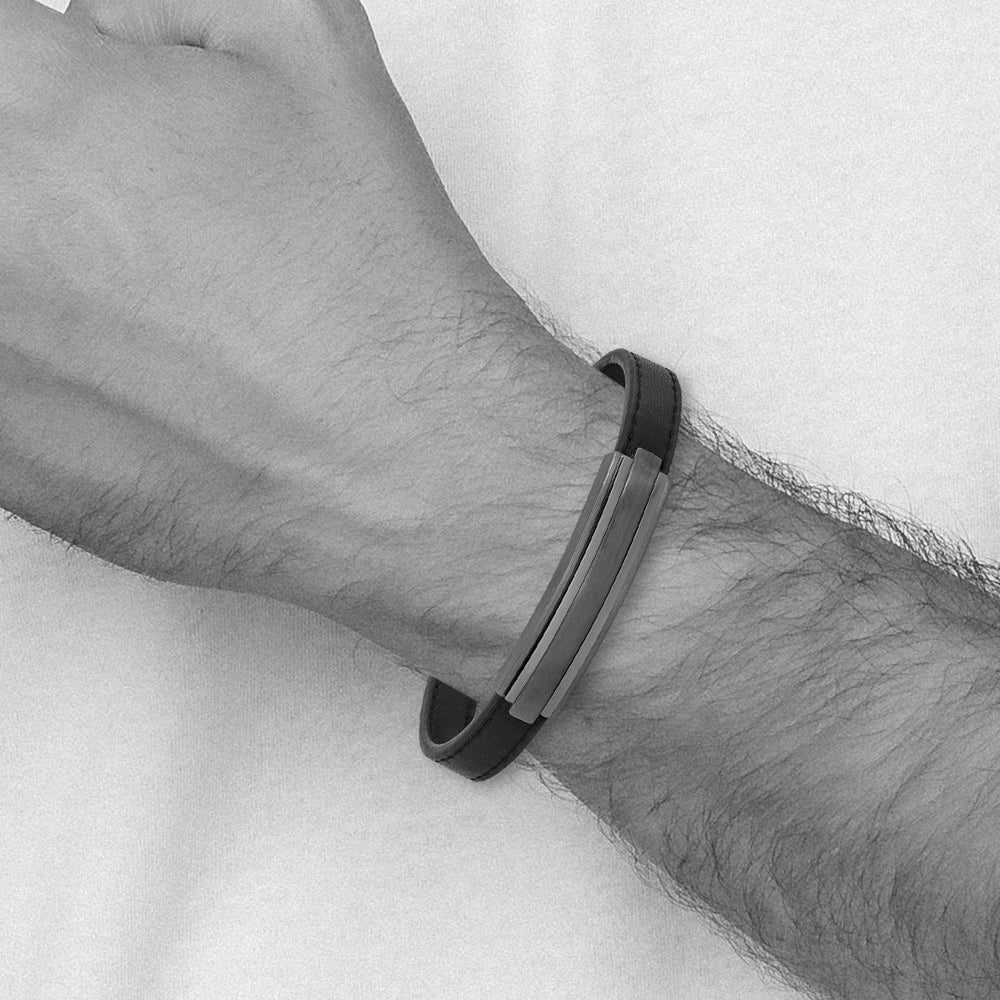 Alternate view of the Gunmetal Plated Stainless Steel &amp; Black Rubber I.D. Bracelet, 8.5 Inch by The Black Bow Jewelry Co.