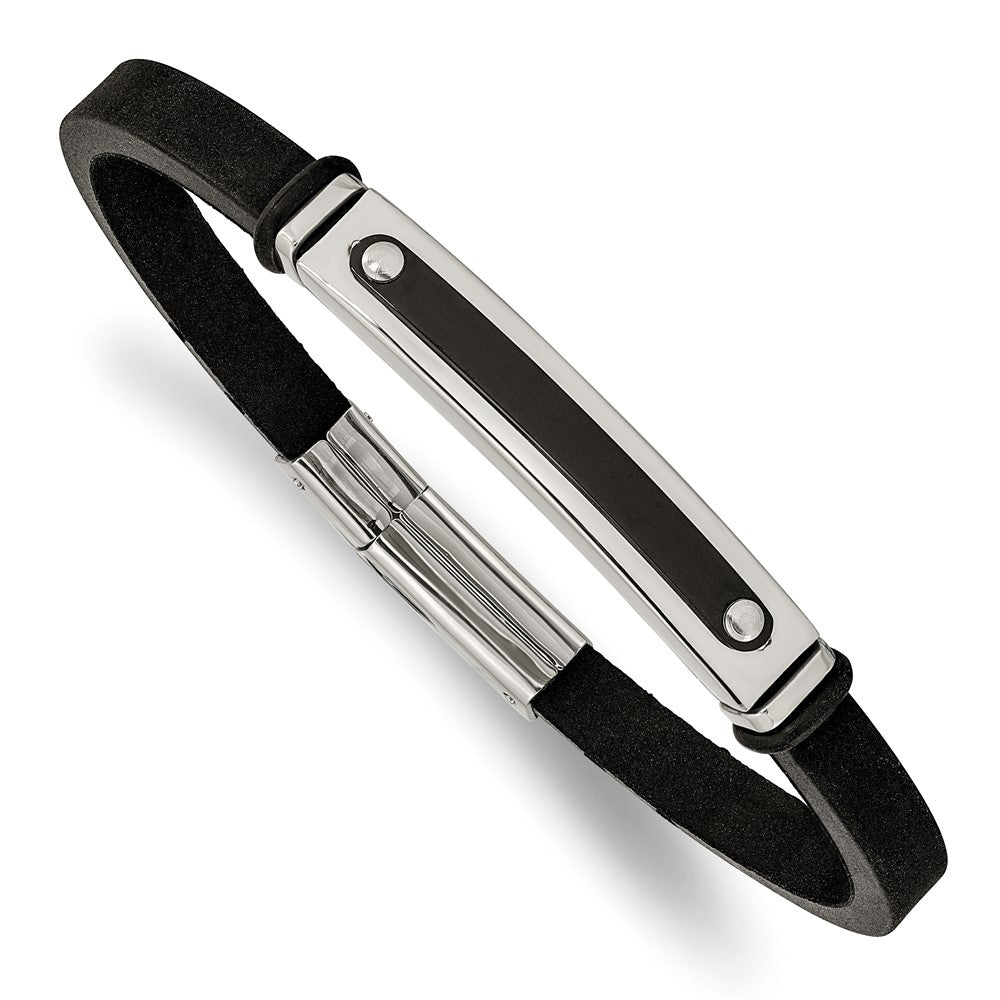 Men&#39;s Two Tone Stainless Steel &amp; Black Rubber I.D. Bracelet, 8.25 Inch, Item B18855 by The Black Bow Jewelry Co.