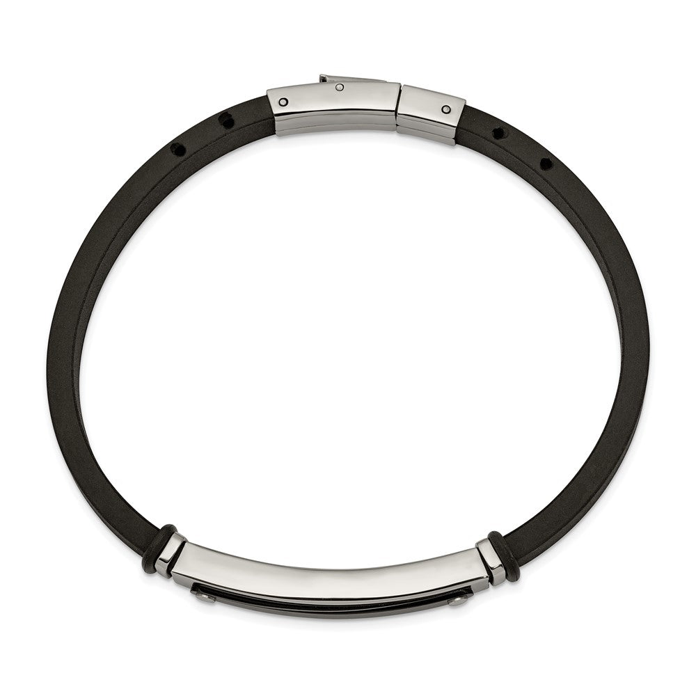 Alternate view of the Men&#39;s Two Tone Stainless Steel &amp; Black Rubber I.D. Bracelet, 8.25 Inch by The Black Bow Jewelry Co.
