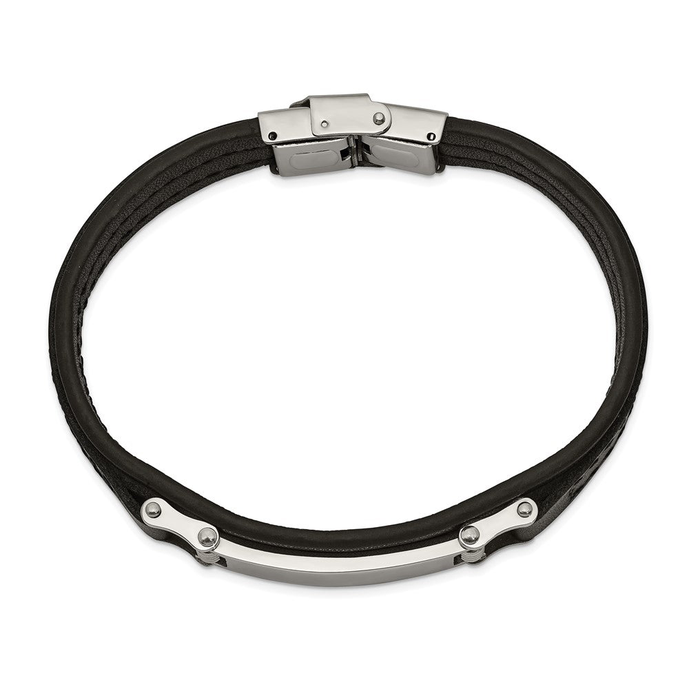 Alternate view of the Men&#39;s Stainless Steel &amp; 13mm Black Leather I.D. Bracelet, 8.25 Inch by The Black Bow Jewelry Co.