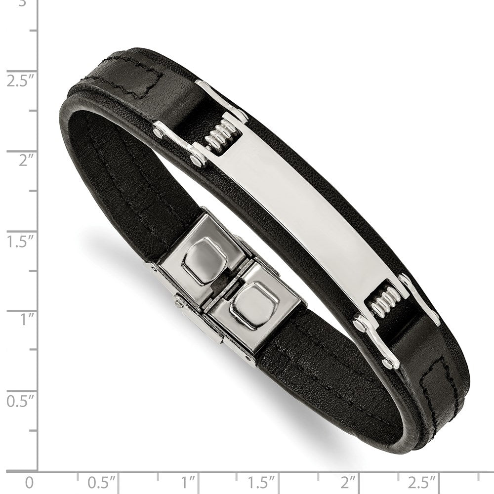 Alternate view of the Men&#39;s Stainless Steel &amp; 13mm Black Leather I.D. Bracelet, 8.25 Inch by The Black Bow Jewelry Co.