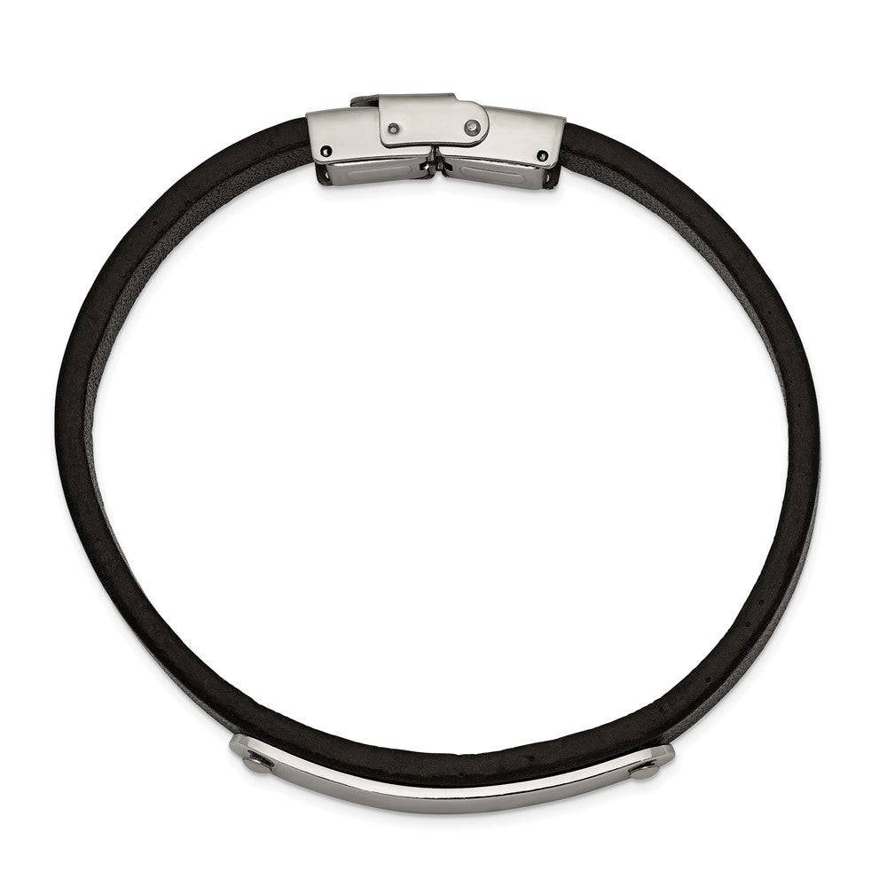 Alternate view of the Men&#39;s Stainless Steel 8mm Black Leather I.D. Bracelet, 8.5 Inch by The Black Bow Jewelry Co.