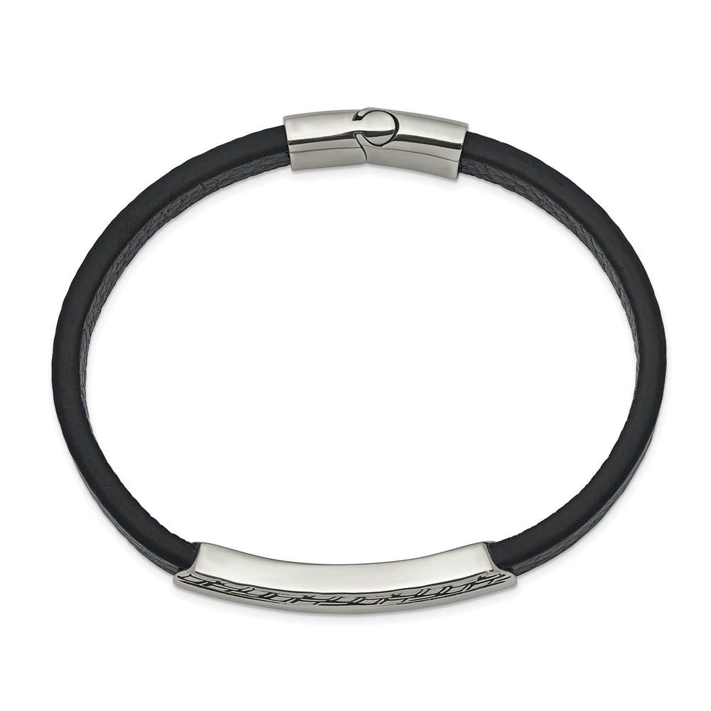 Alternate view of the Stainless Steel & Navy Blue Leather Antiqued I.D. Bracelet, 8.25 Inch by The Black Bow Jewelry Co.