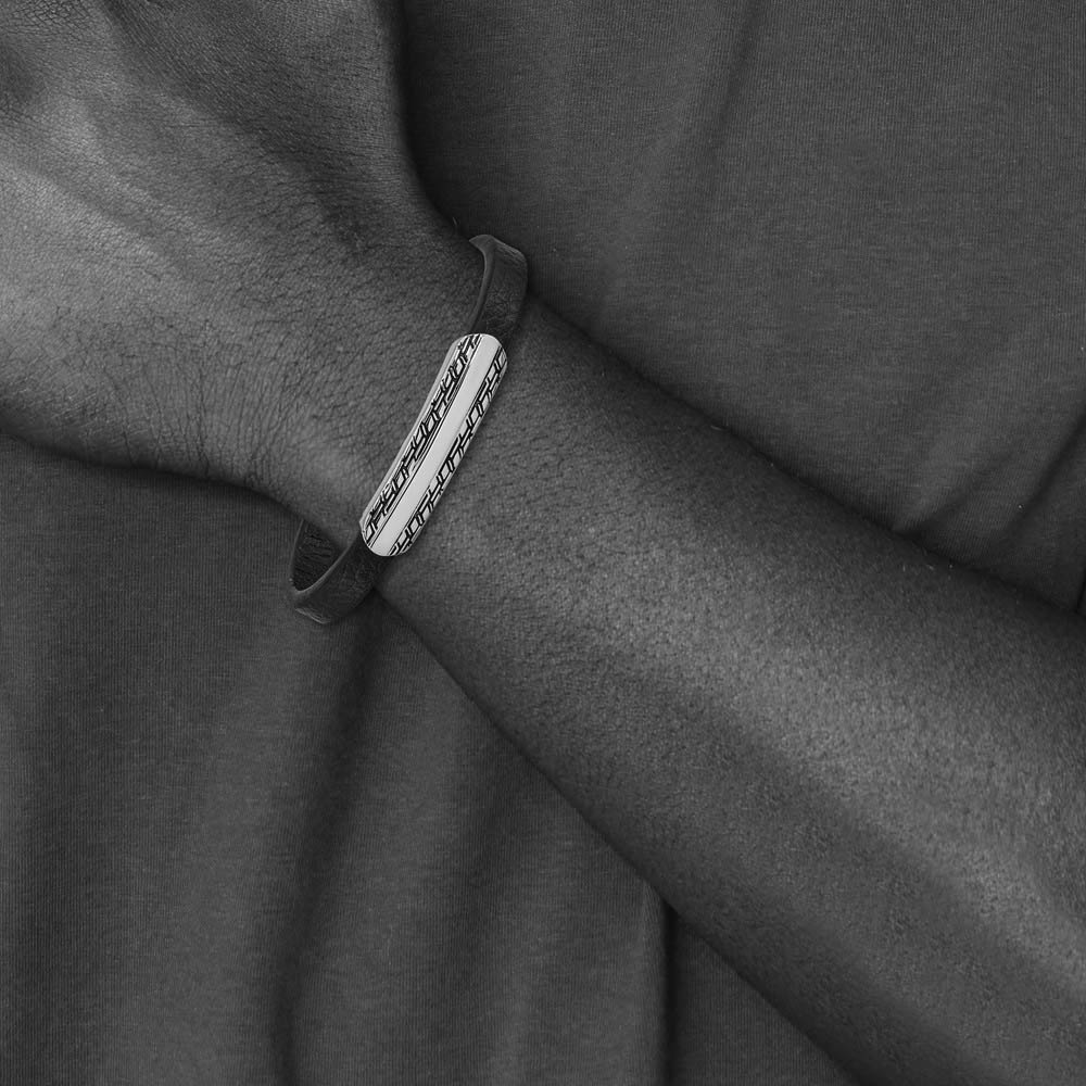 Alternate view of the Stainless Steel & Navy Blue Leather Antiqued I.D. Bracelet, 8.25 Inch by The Black Bow Jewelry Co.