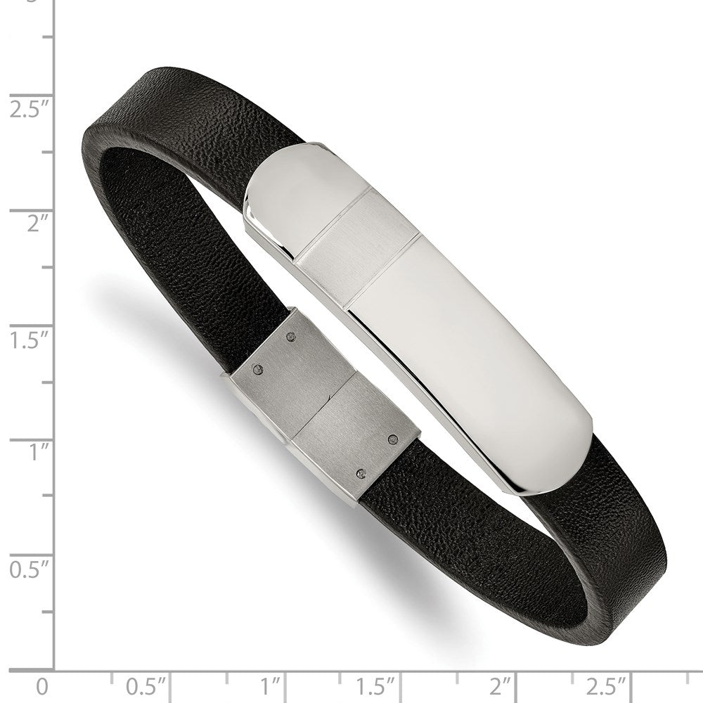 Alternate view of the 10mm Stainless Steel &amp; Black Leather I.D. Bracelet, 8.5 Inch by The Black Bow Jewelry Co.