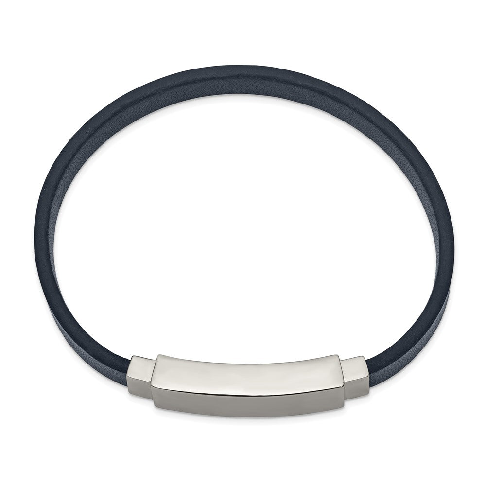 Alternate view of the Men&#39;s Stainless Steel &amp; Navy Blue Leather I.D. Bracelet, 8.5 Inch by The Black Bow Jewelry Co.