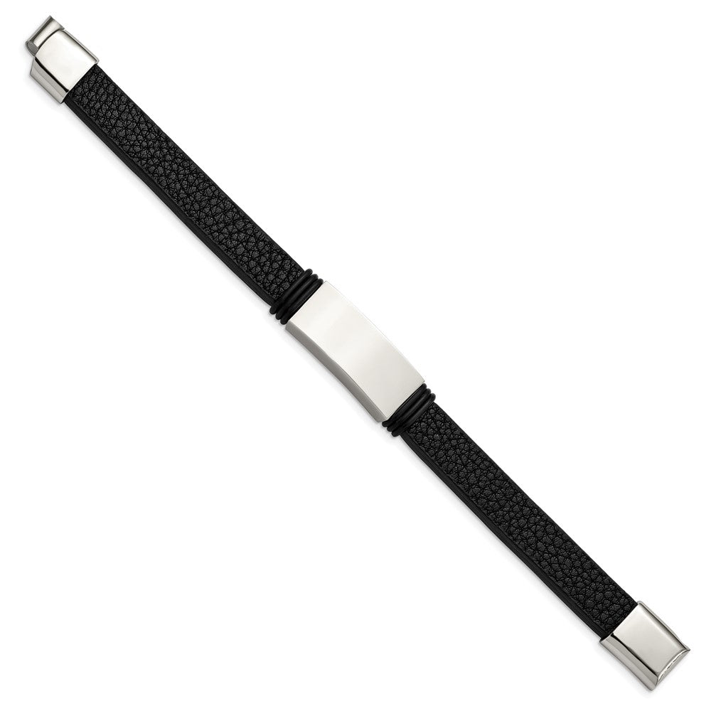 Alternate view of the Men&#39;s Stainless Steel, Black Leather &amp; Rubber I.D. Bracelet, 8.5 Inch by The Black Bow Jewelry Co.
