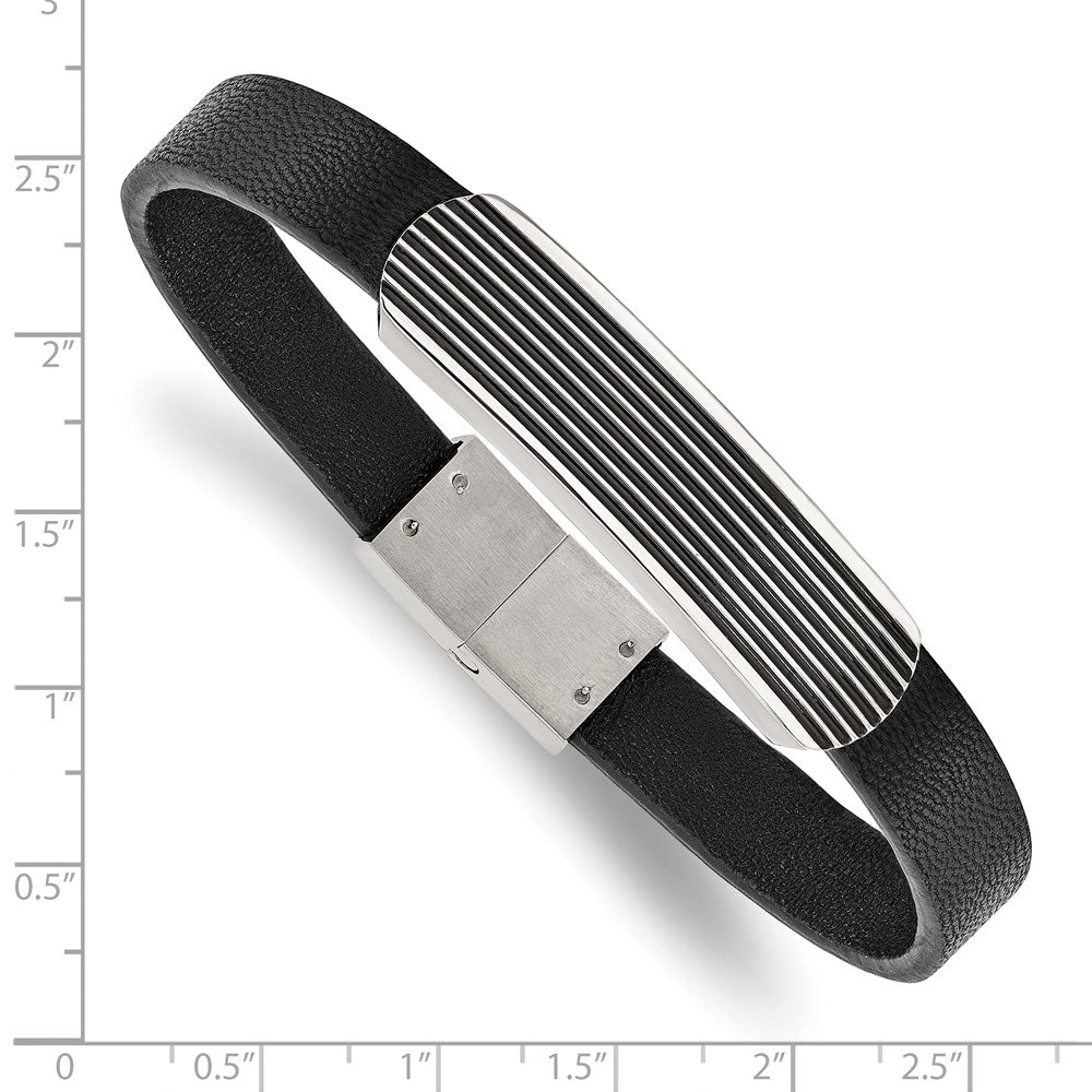 Alternate view of the Men&#39;s Stainless Steel Black Leather &amp; Enamel I.D. Bracelet, 8.5 Inch by The Black Bow Jewelry Co.