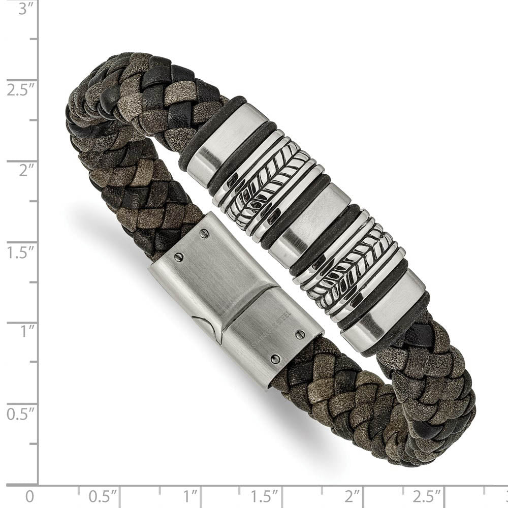 Alternate view of the Men's Stainless Steel & Multicolor Leather Bead Bracelet, 8.25 Inch by The Black Bow Jewelry Co.