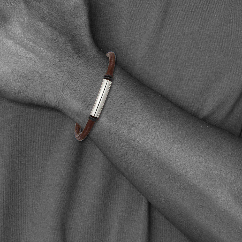 Alternate view of the Stainless Steel Brown & Black Rubber Tube Bracelet, 8.5 Inch by The Black Bow Jewelry Co.