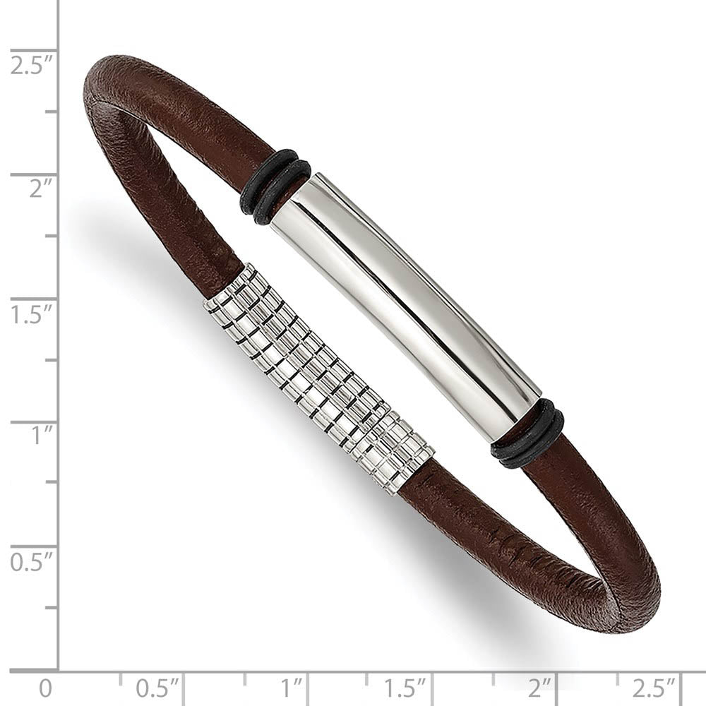 Alternate view of the Stainless Steel Brown & Black Rubber Tube Bracelet, 8.5 Inch by The Black Bow Jewelry Co.