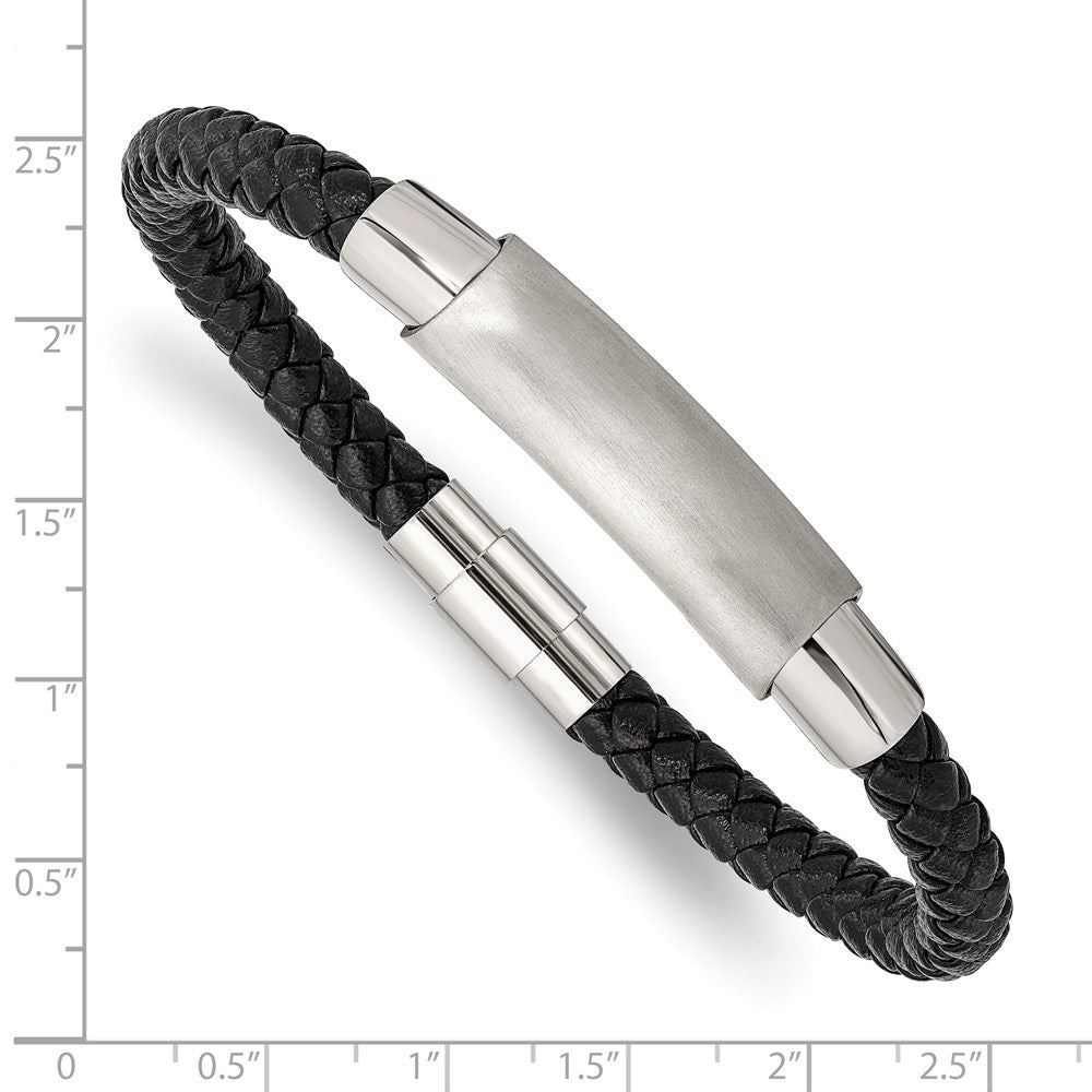 Alternate view of the Stainless Steel &amp; Braided Black Leather Tube Bracelet, 8.25 Inch by The Black Bow Jewelry Co.