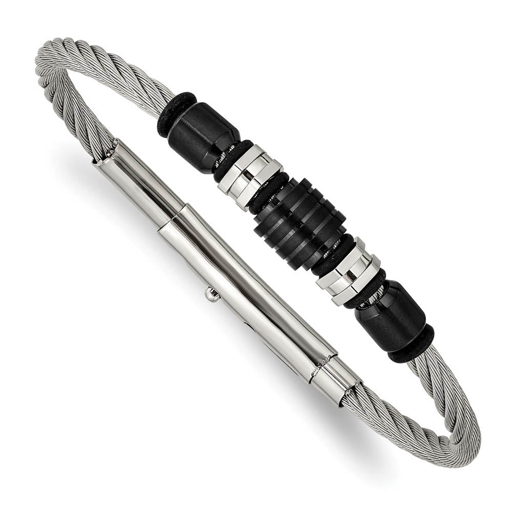 Stainless Steel & Black Plated Adjustable Bracelet, 8 to 8.75 Inch, Item B18899 by The Black Bow Jewelry Co.