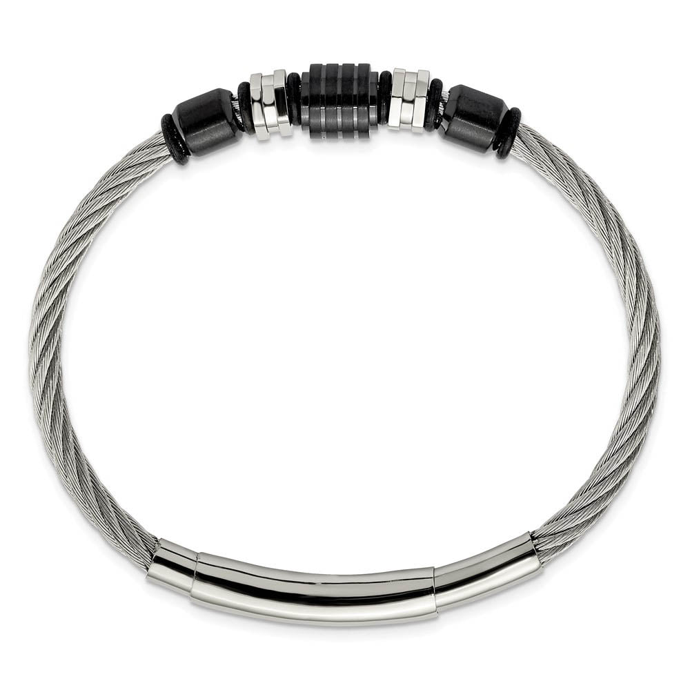 Alternate view of the Stainless Steel & Black Plated Adjustable Bracelet, 8 to 8.75 Inch by The Black Bow Jewelry Co.
