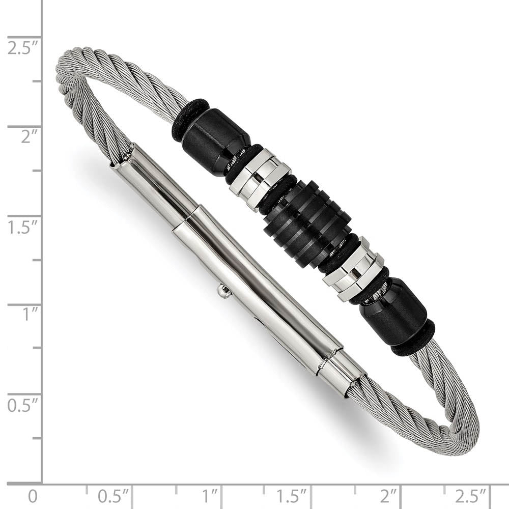 Alternate view of the Stainless Steel & Black Plated Adjustable Bracelet, 8 to 8.75 Inch by The Black Bow Jewelry Co.