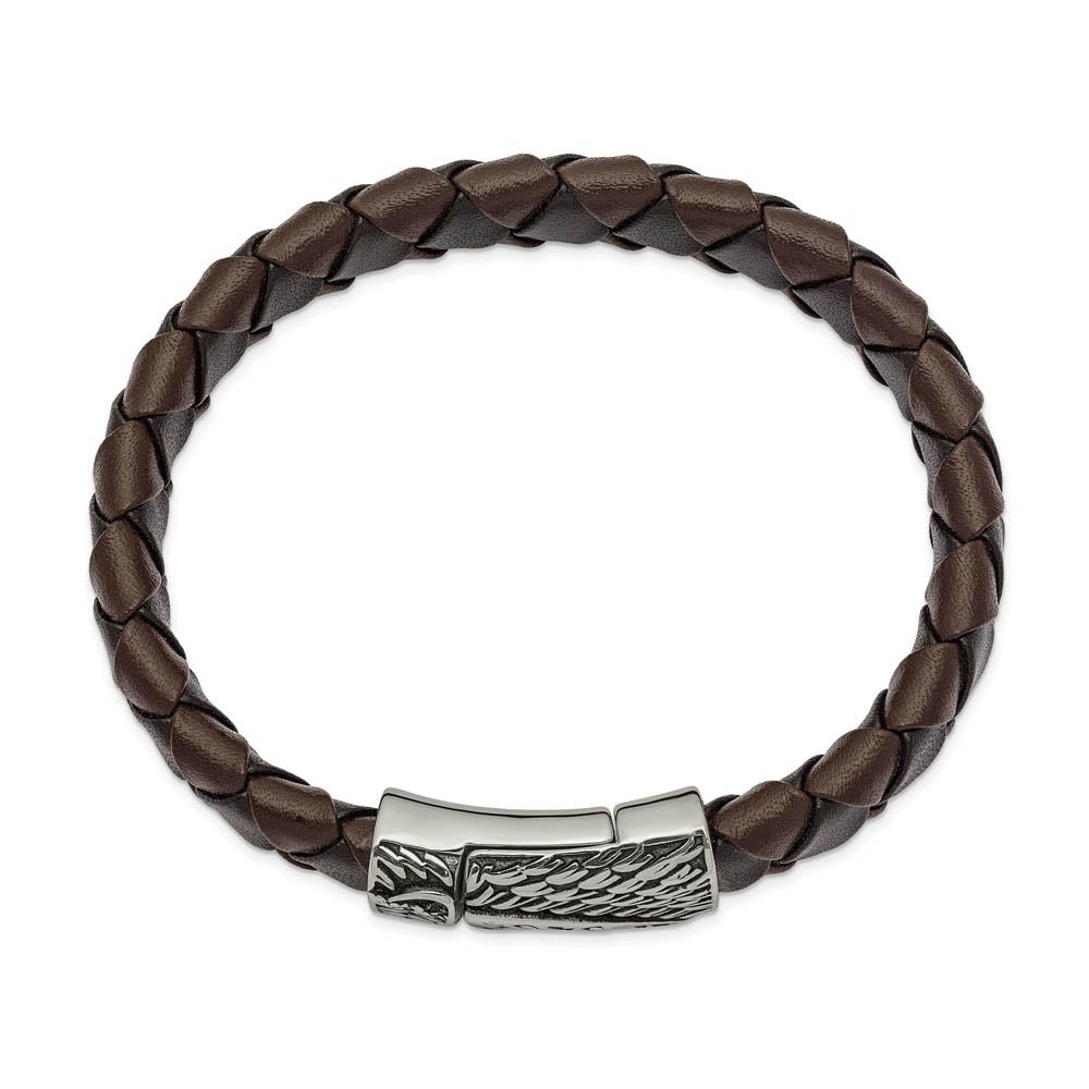 Alternate view of the Men's Stainless Steel Black & Brown Leather Sword Bracelet, 8.5 Inch by The Black Bow Jewelry Co.
