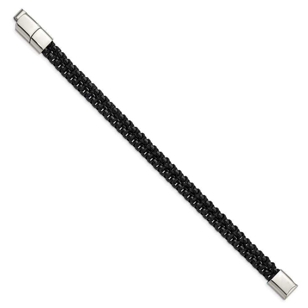 Alternate view of the Black Plated Stainless Steel &amp; Black Cotton Chain Bracelet, 8-8.5 Inch by The Black Bow Jewelry Co.