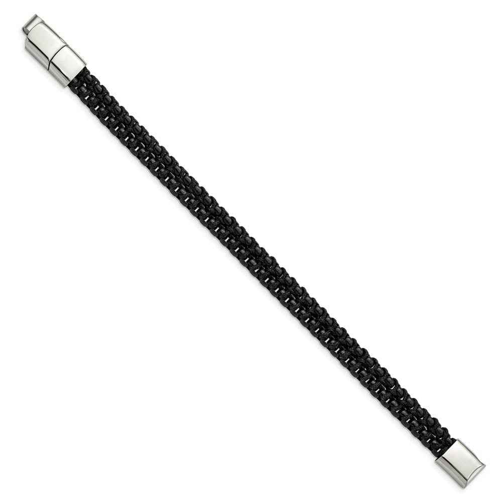 Alternate view of the Black Plated Stainless Steel & Black Cotton Chain Bracelet, 8-8.5 Inch by The Black Bow Jewelry Co.