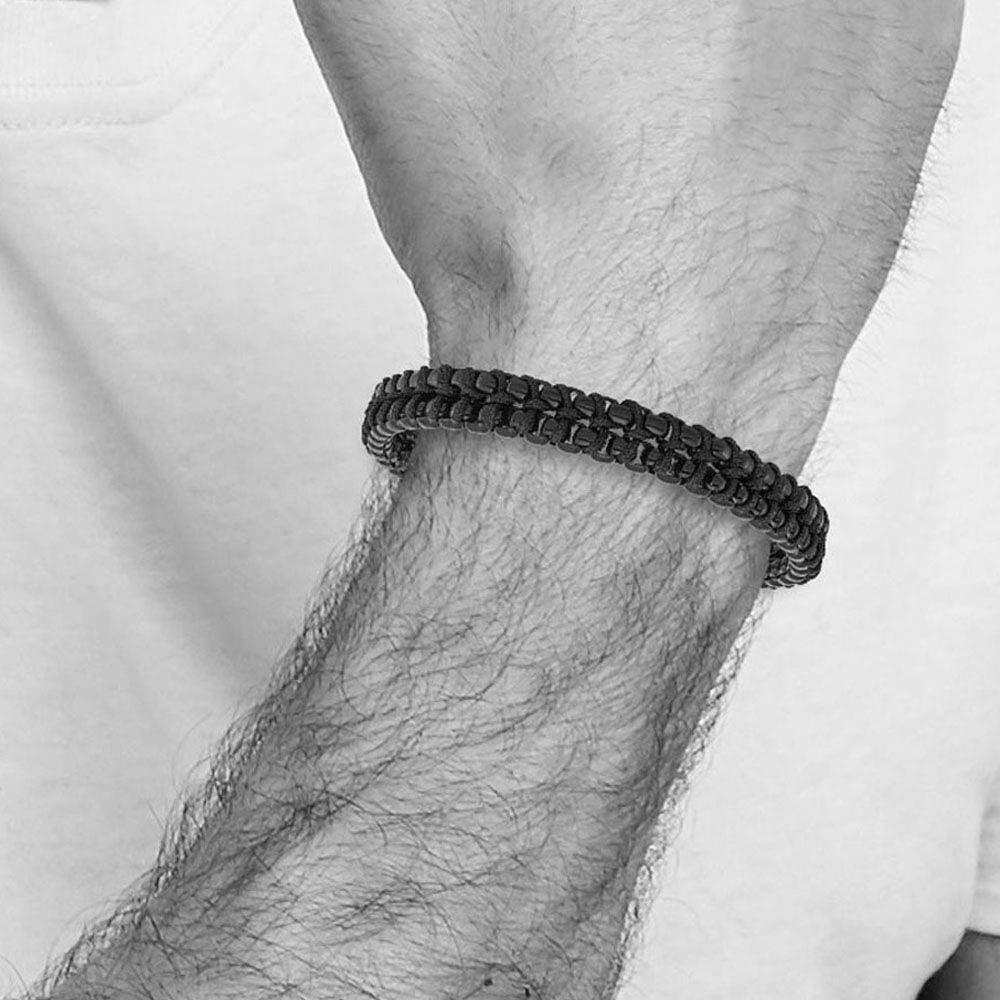 Alternate view of the Black Plated Stainless Steel & Black Cotton Chain Bracelet, 8-8.5 Inch by The Black Bow Jewelry Co.
