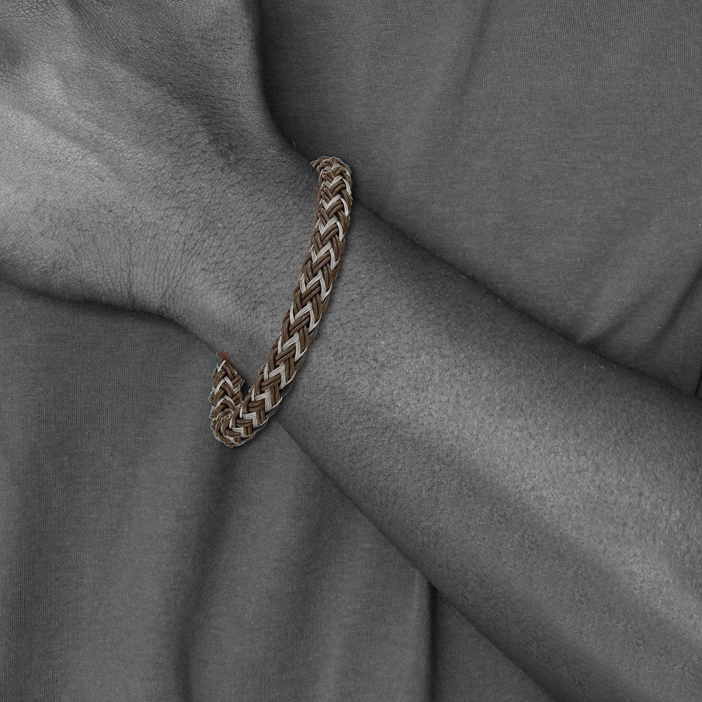 Alternate view of the 8mm Stainless Steel &amp; Brown Rubber Braided Wire Bracelet, 8.5 Inch by The Black Bow Jewelry Co.