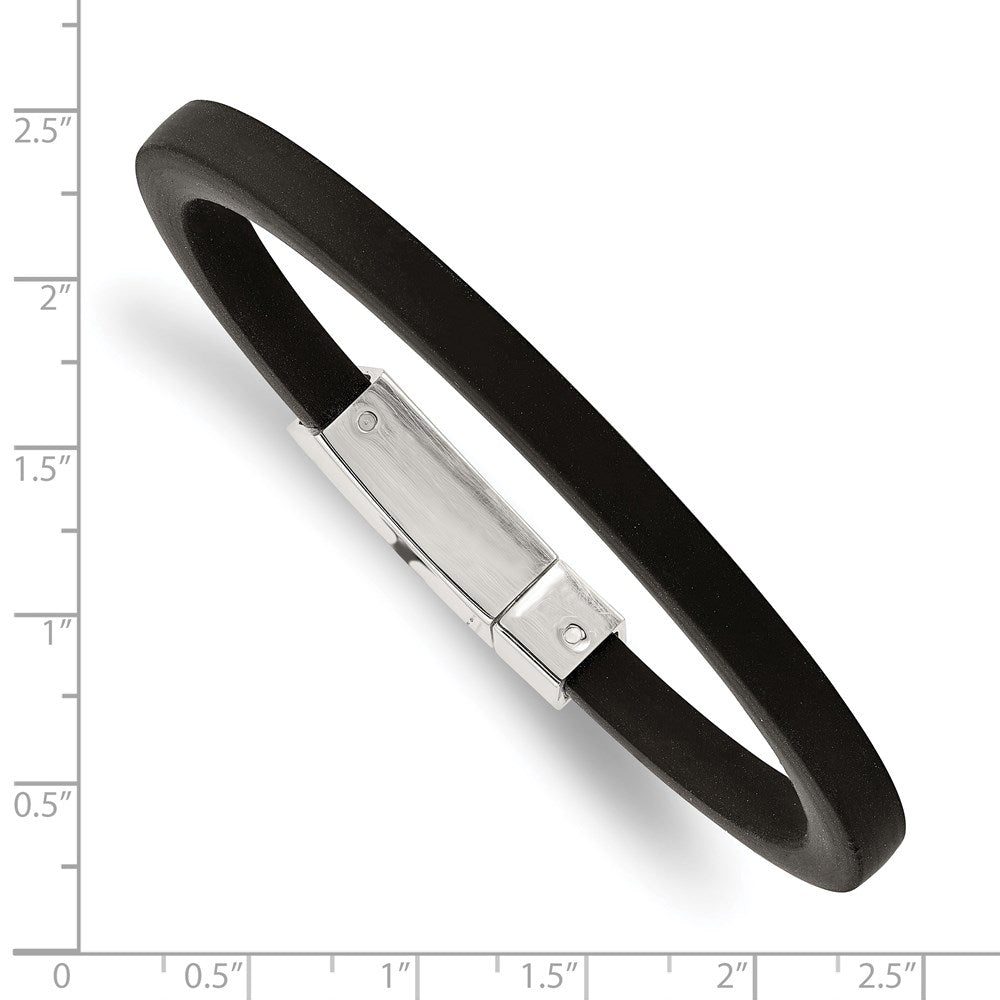 Alternate view of the 6mm Stainless Steel &amp; Black Rubber Square Cord Chain Bracelet, 8.5 In by The Black Bow Jewelry Co.