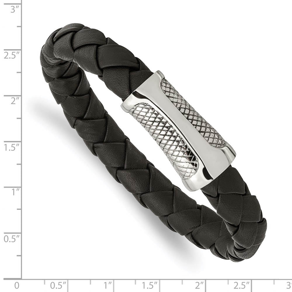 Alternate view of the Black Leather Cord & Stainless Steel Magnetic Clasp Bracelet, 8.5 Inch by The Black Bow Jewelry Co.