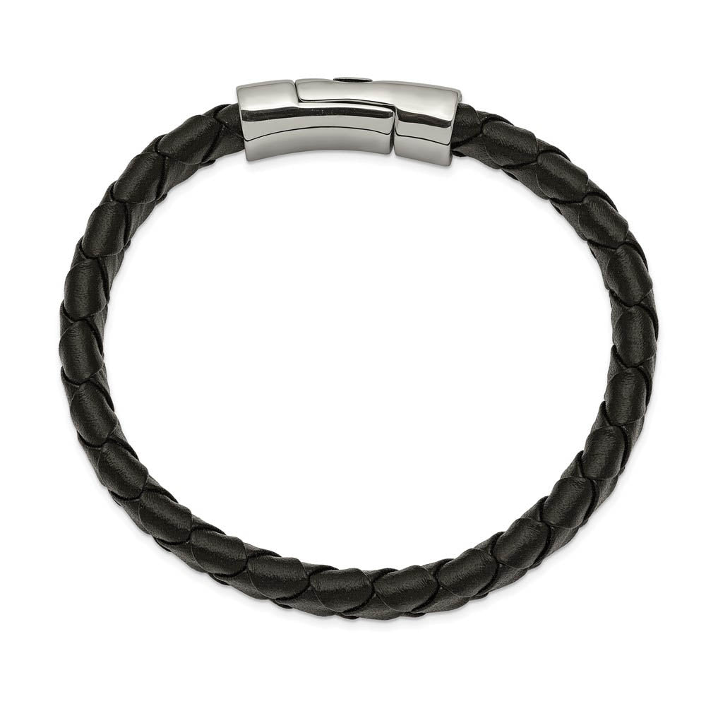 Alternate view of the Stainless Steel Black Leather Braided Maltese Cross Bracelet, 8.5 Inch by The Black Bow Jewelry Co.