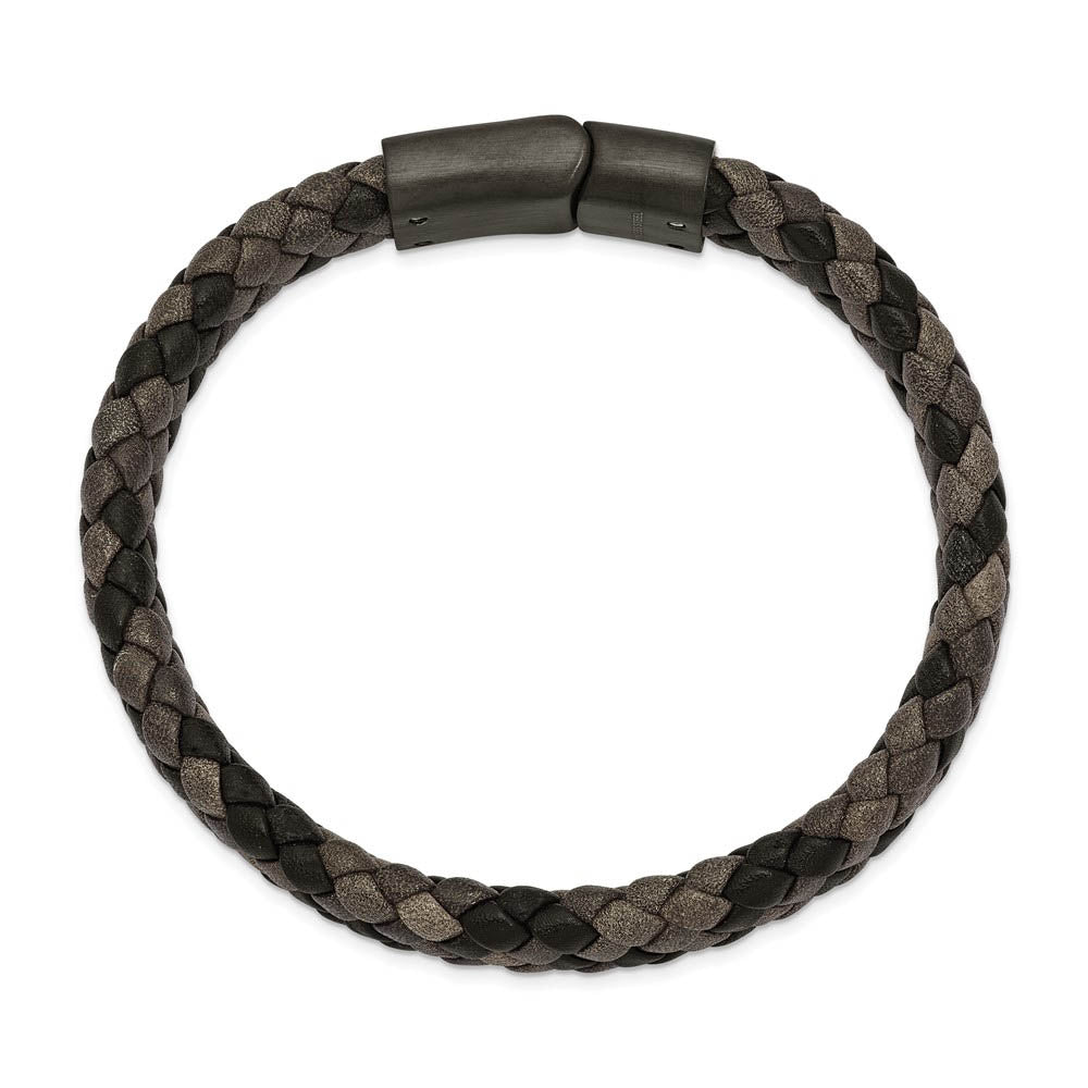 Alternate view of the 11mm Gunmetal Plated Stainless Steel & Brown Leather Bracelet, 8.25 In by The Black Bow Jewelry Co.