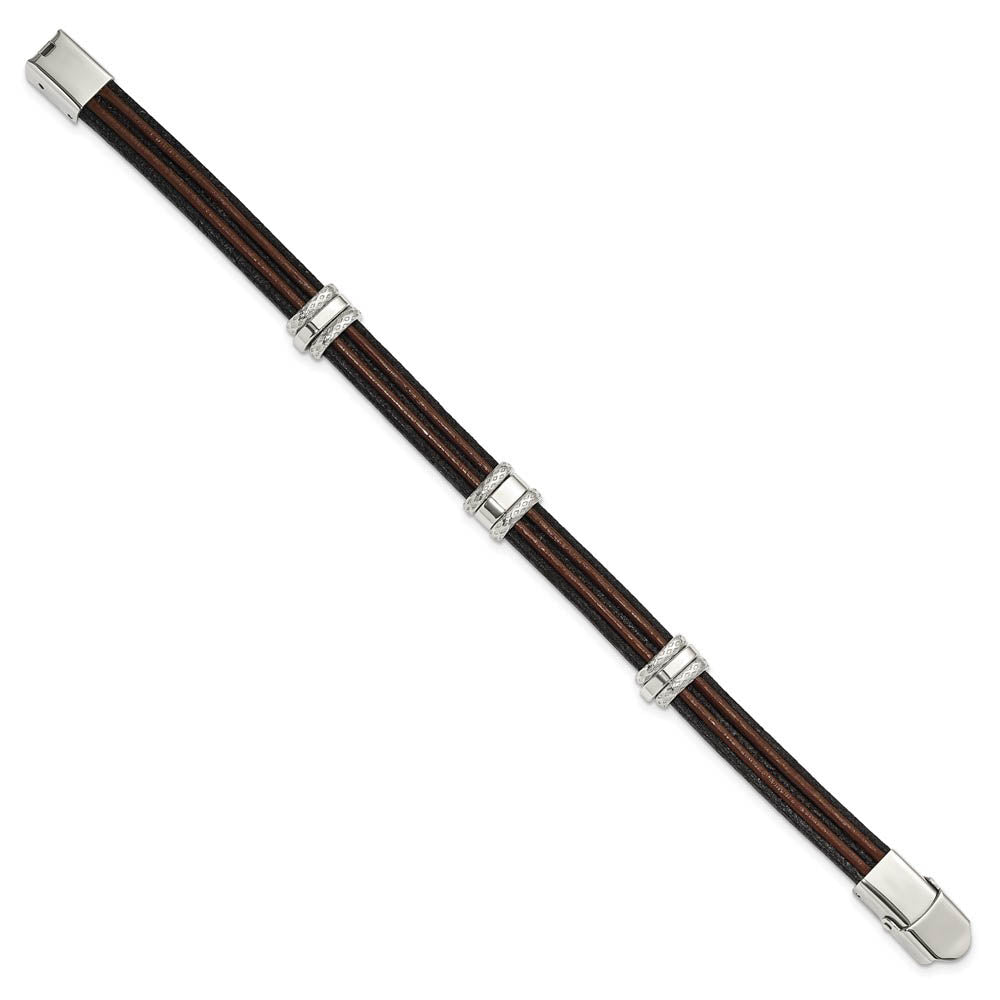 Alternate view of the Men's 8mm Stainless Steel, Black & Brown Leather Bracelet, 8.25 Inch by The Black Bow Jewelry Co.