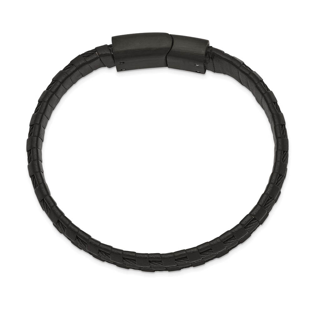 Alternate view of the 12.3mm Black Plated Stainless Steel, Leather & Wire Bracelet, 8.25 In by The Black Bow Jewelry Co.