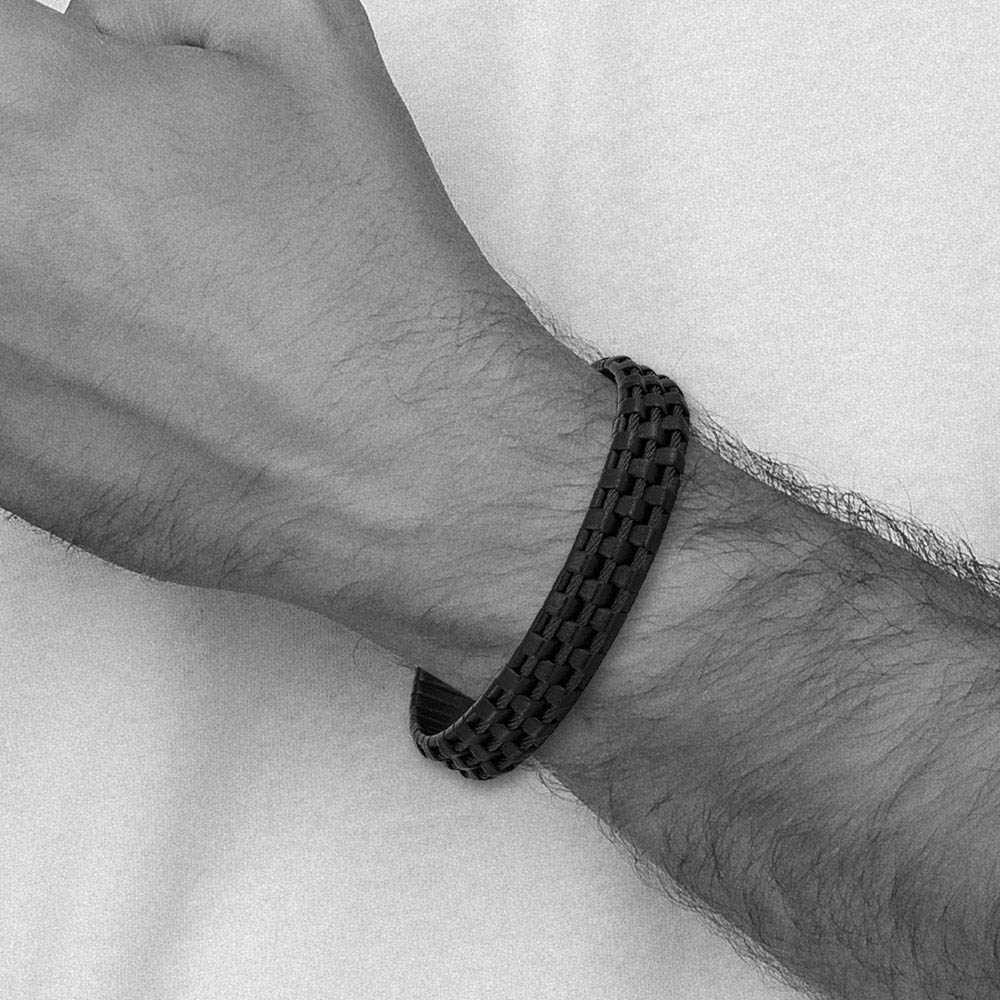 Alternate view of the 12.3mm Black Plated Stainless Steel, Leather & Wire Bracelet, 8.25 In by The Black Bow Jewelry Co.