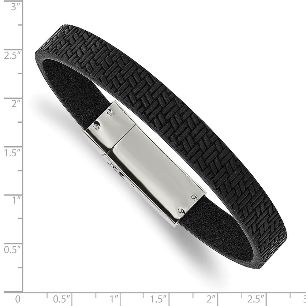 Alternate view of the Men's 10mm Stainless Steel & Textured Black Leather Bracelet, 8.5 Inch by The Black Bow Jewelry Co.