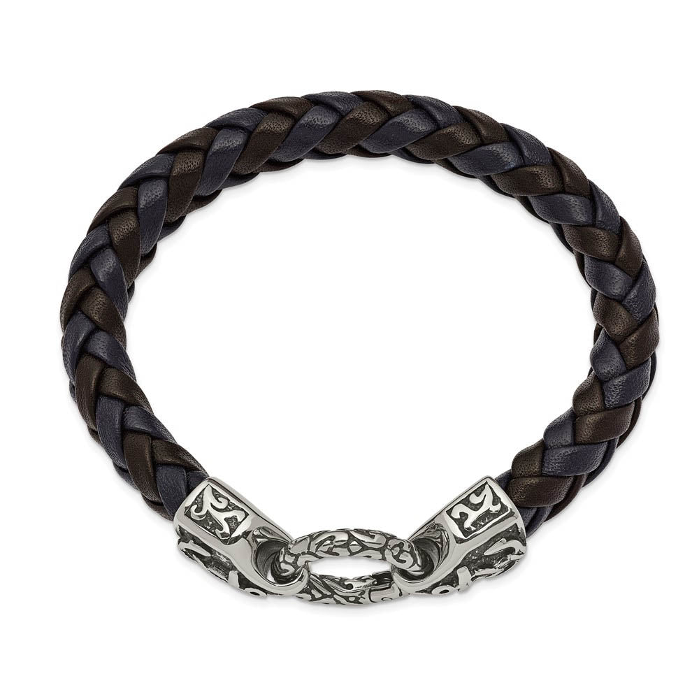 Alternate view of the Stainless Steel Black/Blue Leather Antiqued Anchor Bracelet, 8.25 Inch by The Black Bow Jewelry Co.