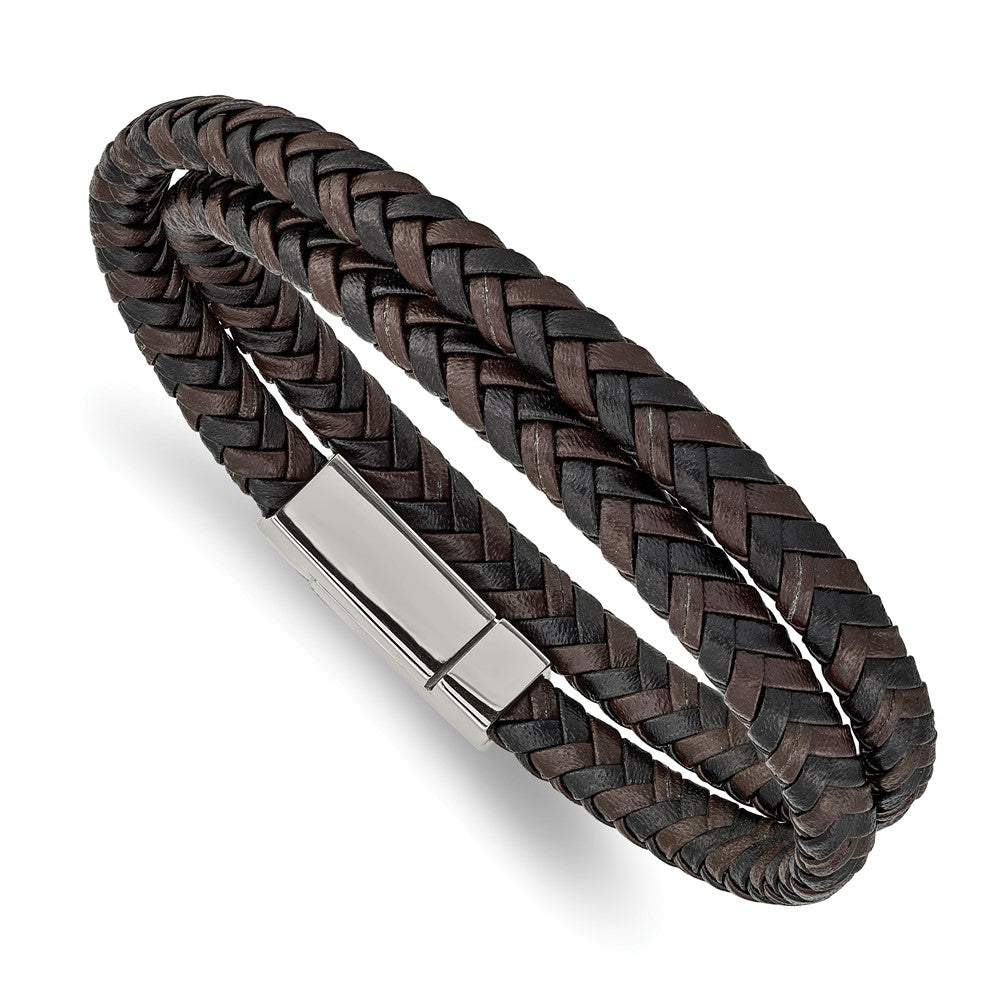6mm Stainless Steel Two Tone Leather Braided Wrap Bracelet, 15.75 Inch, Item B18983 by The Black Bow Jewelry Co.