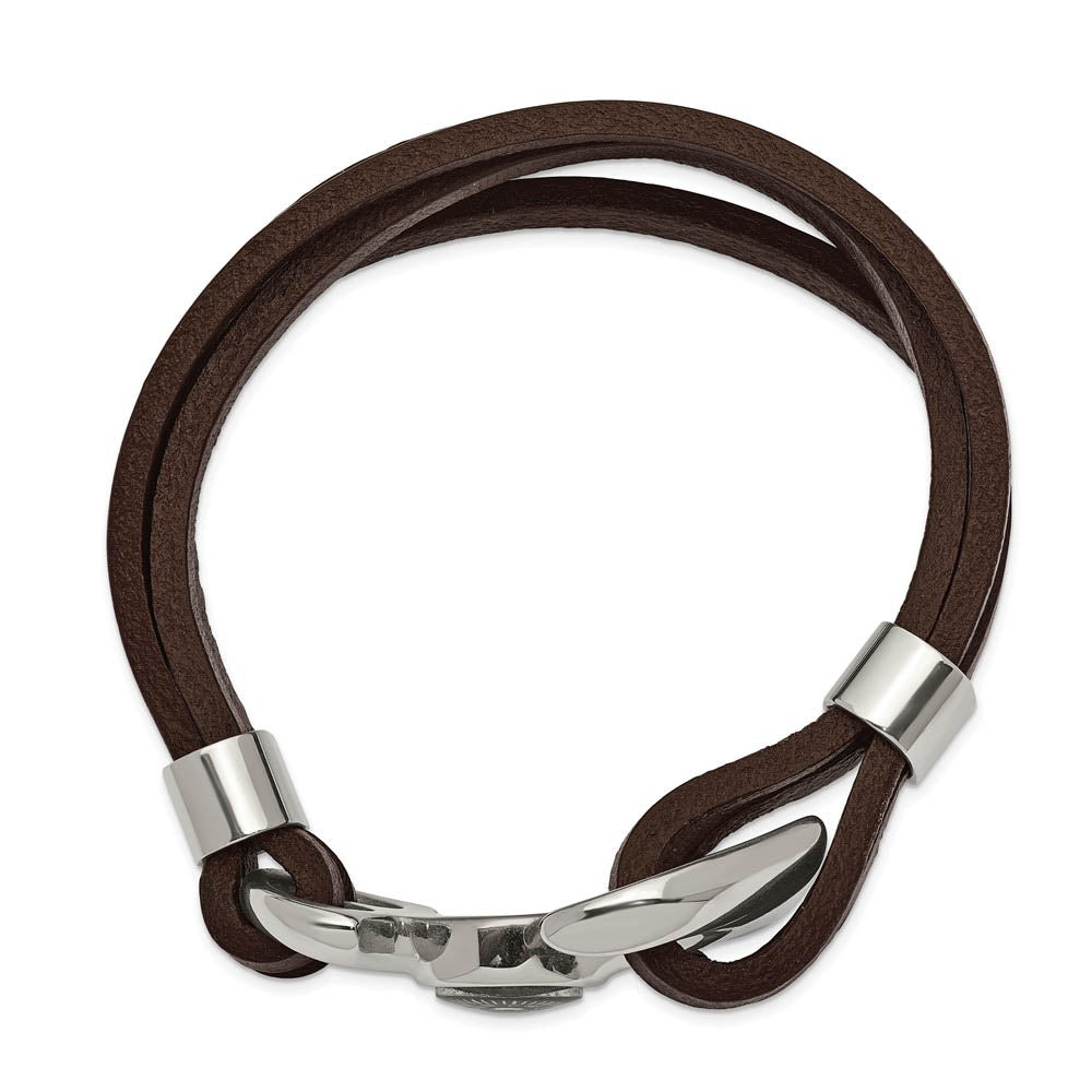 Alternate view of the Stainless Steel Brown Leather Functional Compass Bracelet, 8.5 Inch by The Black Bow Jewelry Co.