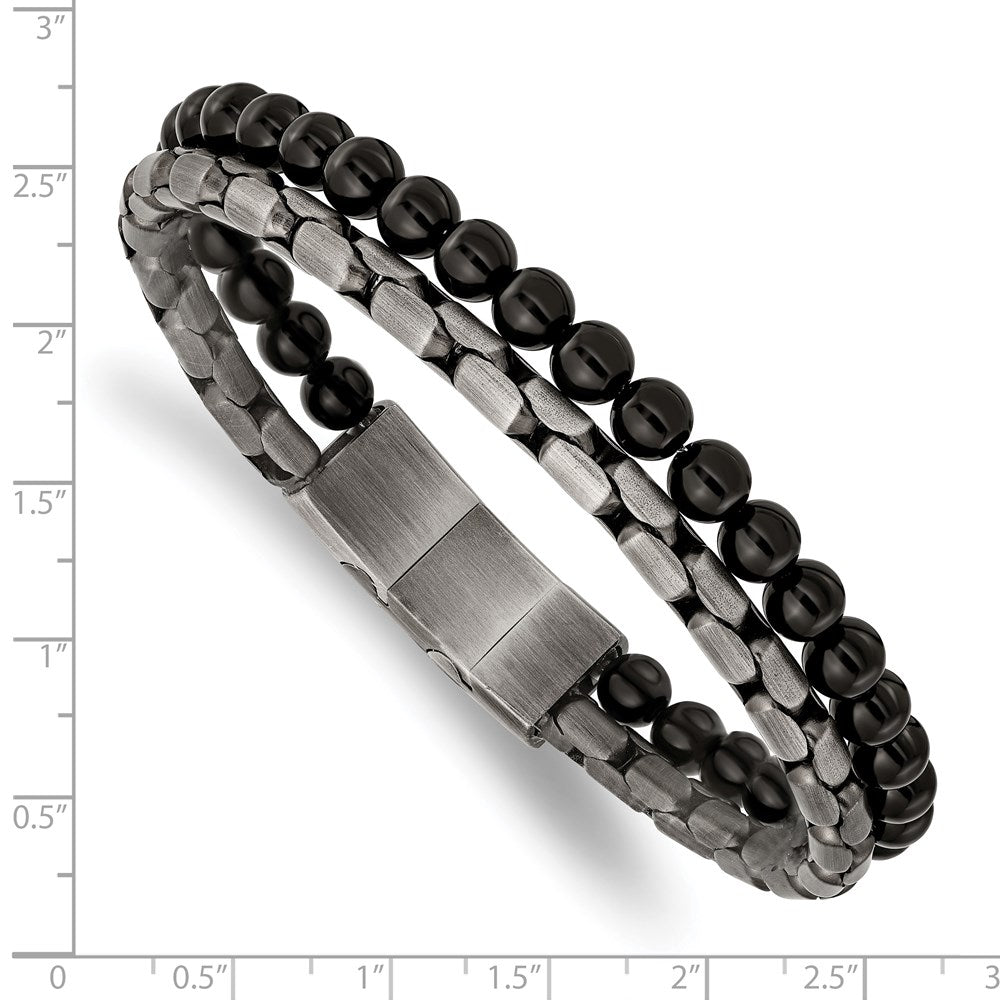 Alternate view of the Antique Bronze Plated Stainless Steel &amp; Black Agate Bracelet, 8-8.5 In by The Black Bow Jewelry Co.