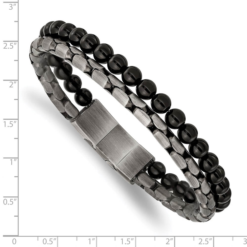 Alternate view of the Antique Bronze Plated Stainless Steel & Black Agate Bracelet, 8-8.5 In by The Black Bow Jewelry Co.