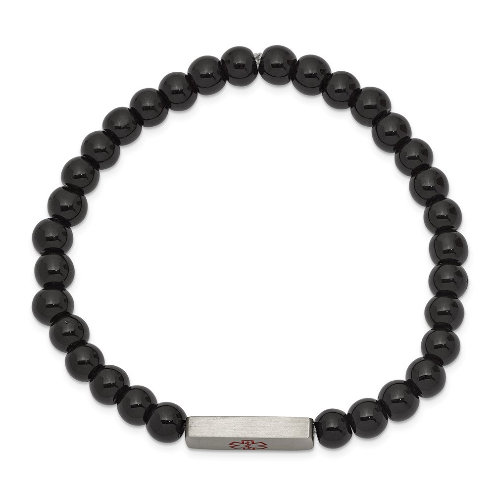 Alternate view of the 6mm Stainless Steel Onyx Bead Enamel Medical I.D. Stretch Bracelet by The Black Bow Jewelry Co.