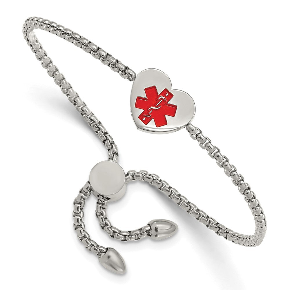 Stainless Steel, Enamel Heart Medical I.D. Adjustable Bracelet, 8.5 In, Item B19013 by The Black Bow Jewelry Co.