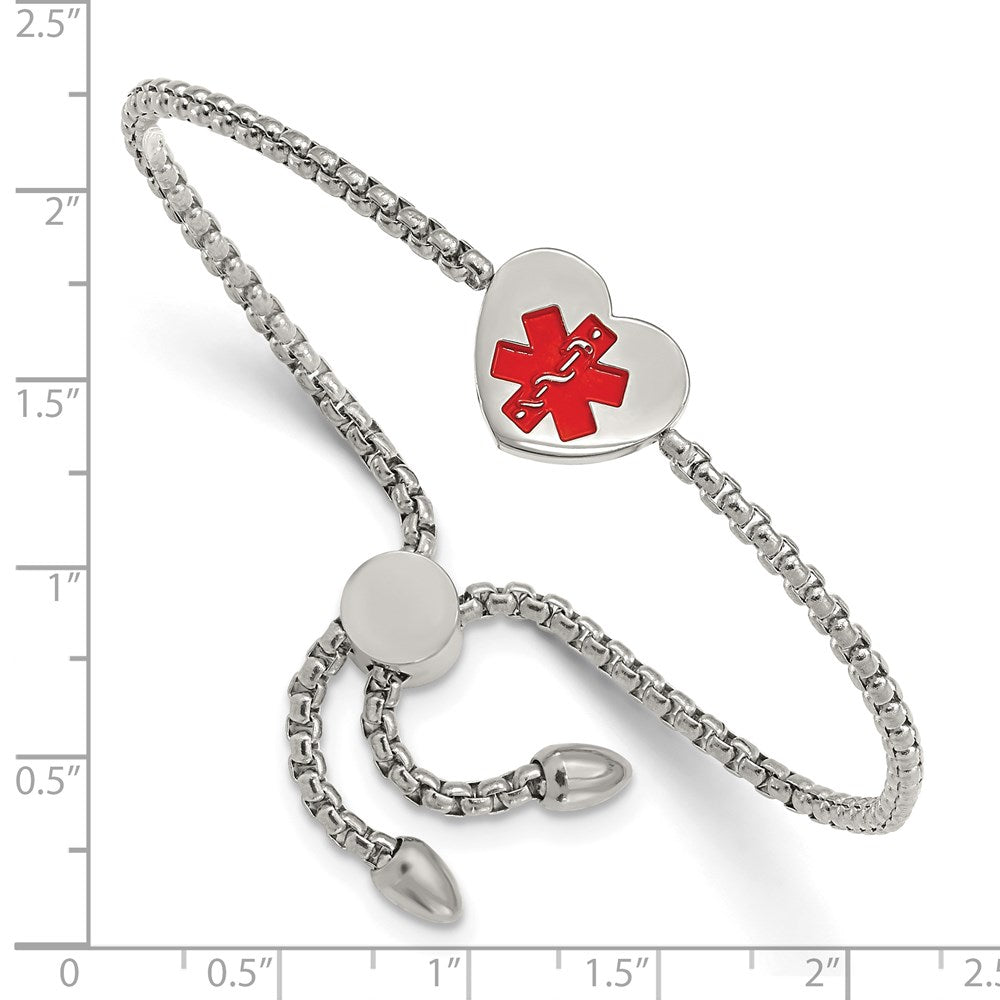 Alternate view of the Stainless Steel, Enamel Heart Medical I.D. Adjustable Bracelet, 8.5 In by The Black Bow Jewelry Co.